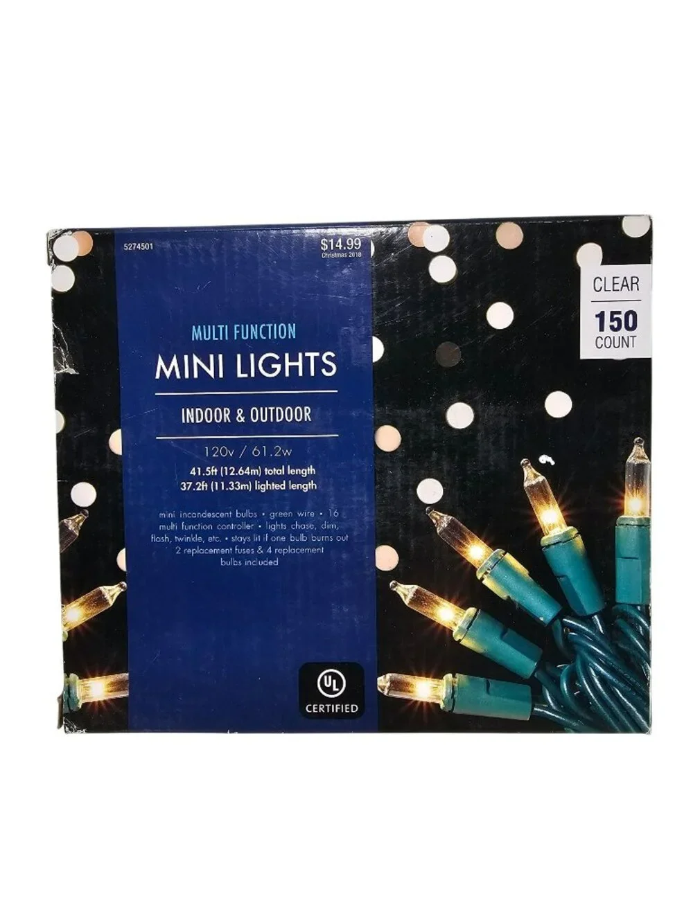Multi-Function Chase Dim Flash 150 Clear String Lights Indoor/Outdoor Green Wire